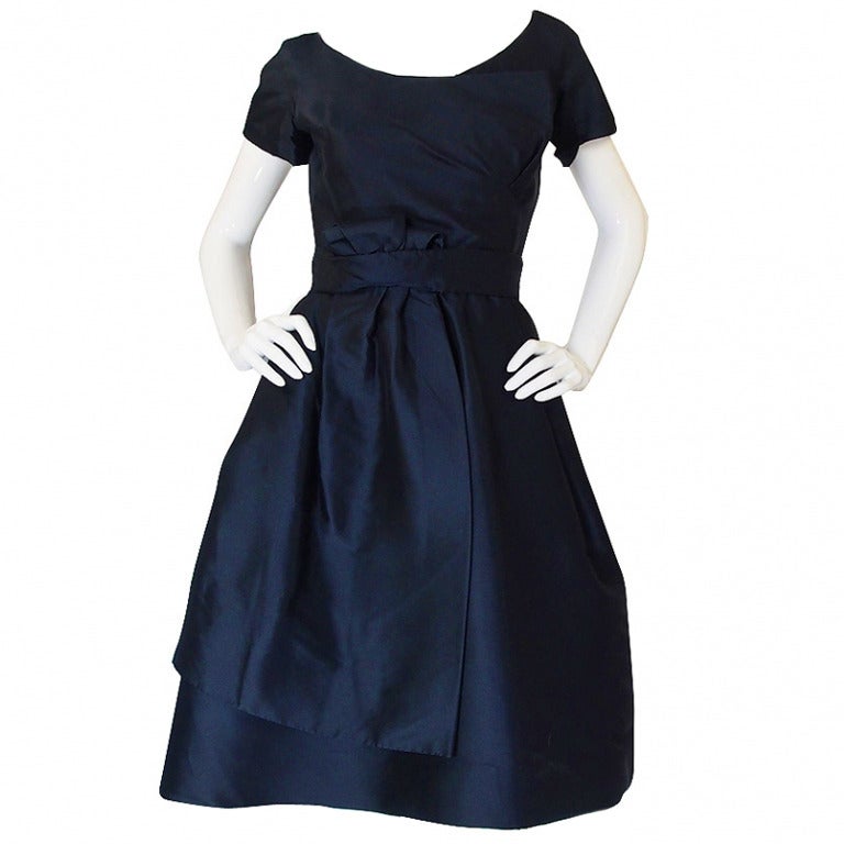 1950s Deep Navy Silk Dior Bow Dress