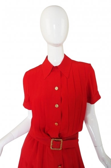 1970s Red Silk Chanel Dress & Belt In Excellent Condition In Rockwood, ON