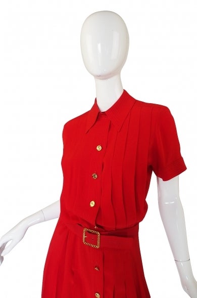 Women's 1970s Red Silk Chanel Dress & Belt