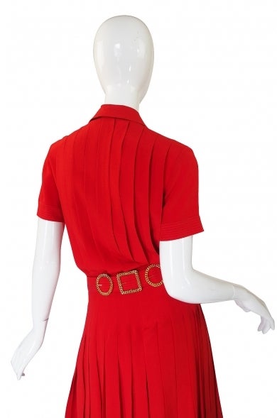 1970s Red Silk Chanel Dress & Belt 1