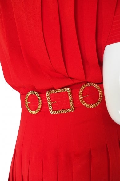 1970s Red Silk Chanel Dress & Belt 3