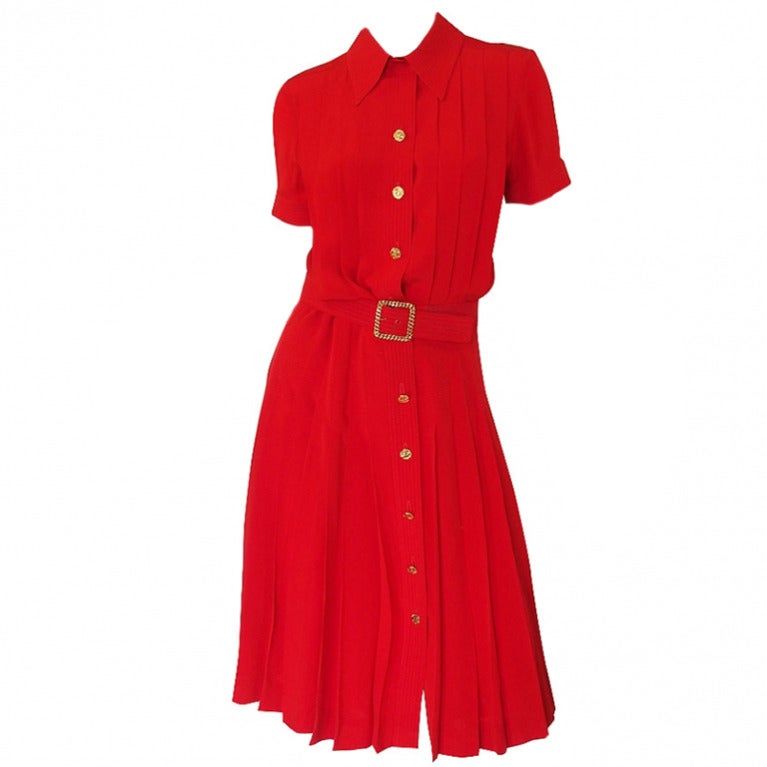 1970s Red Silk Chanel Dress and Belt at 1stdibs