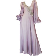 1970s Stavropoulos Hand Beaded Bias Cut Silk Chiiffon Dress 11