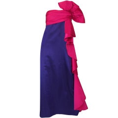 1970s BIll Blass Shocking Pink & Purple Silk Gown