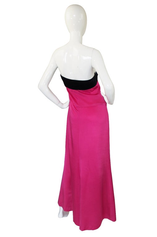 1970s YSL Shocking Pink Strapless Gown at 1stdibs