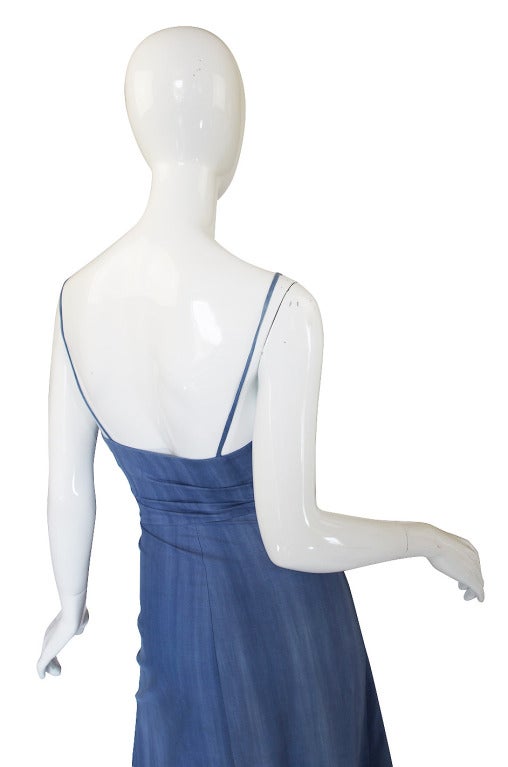 1960s Biba Denim Look Plunge Maxi Dress 2