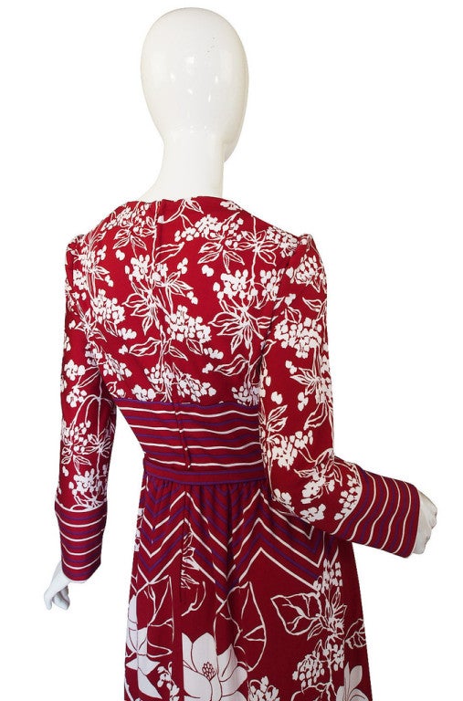 1970s Larger Red Print Lanvin Maxi Dress For Sale 1