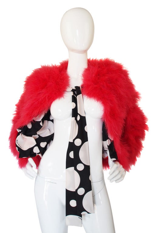 1970s Donald Brooks Cherry Feather Jacket In Excellent Condition For Sale In Rockwood, ON