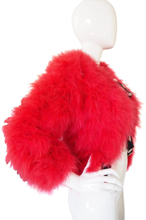 1970s Donald Brooks Cherry Feather Jacket For Sale 1