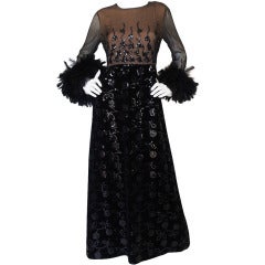 Museum Held 1970s Oscar de la Renta Feather & Sequin Dress 8