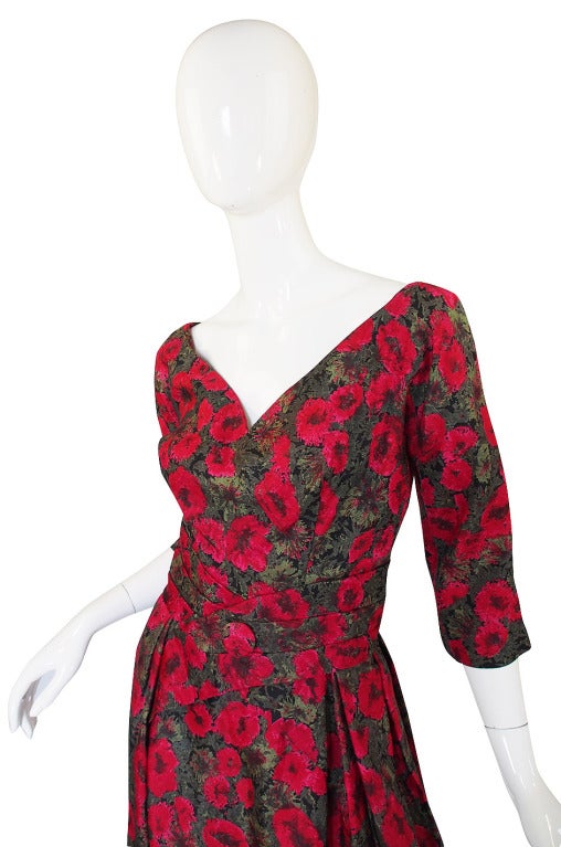 Women's 1950s Red Rose Silk Suzy Perette Dress For Sale
