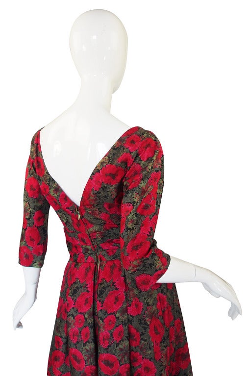 1950s Red Rose Silk Suzy Perette Dress For Sale 1