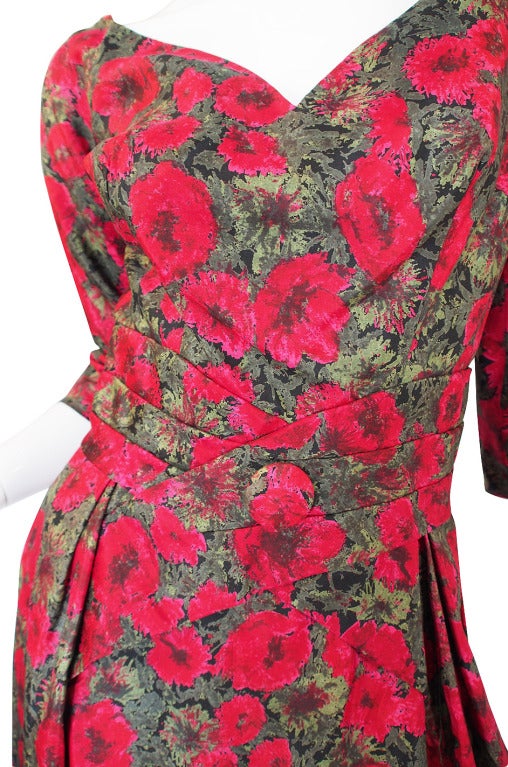 1950s Red Rose Silk Suzy Perette Dress For Sale 2
