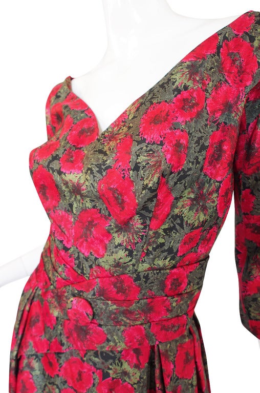 1950s Red Rose Silk Suzy Perette Dress For Sale 3