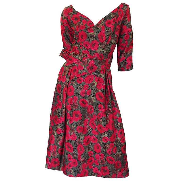 1950s Red Rose Silk Suzy Perette Dress For Sale