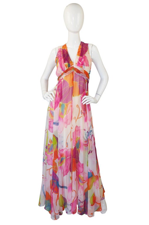 1970s Mignon Pink Halter Chiffon Gown