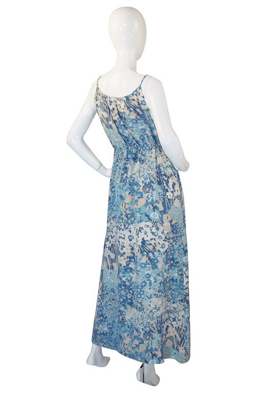 Women's 1970s Oscar De La Renta Blue Silk Dress For Sale