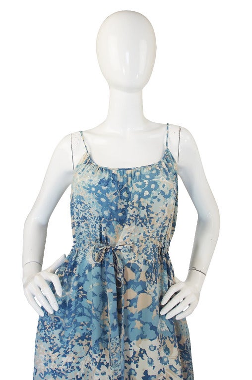 1970s Oscar De La Renta Blue Silk Dress For Sale 1