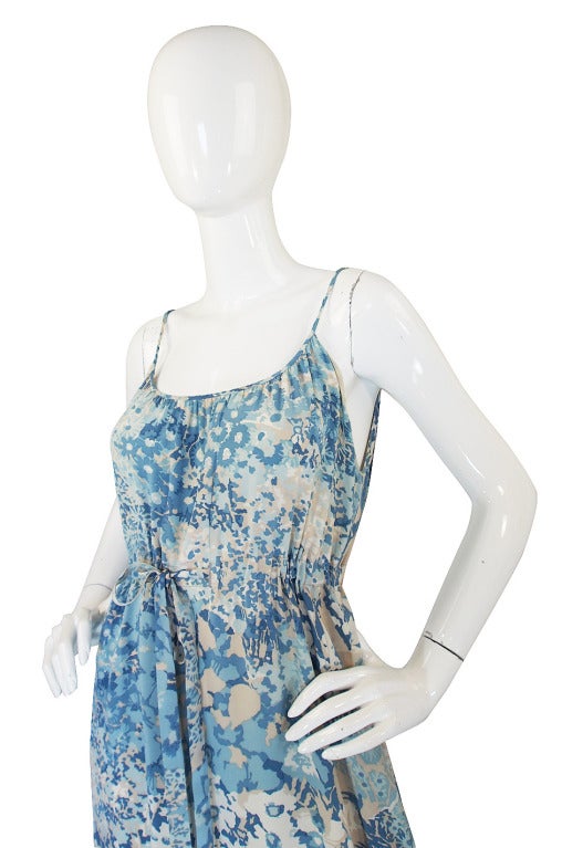 1970s Oscar De La Renta Blue Silk Dress For Sale 2