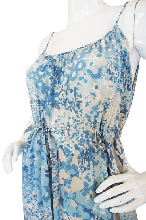 1970s Oscar De La Renta Blue Silk Dress For Sale 3