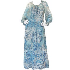 1970s Oscar De La Renta Blue Silk Dress