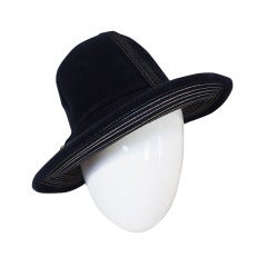 1970s Yves Saint Laurent Chic Blue Felt Fedora Hat 7