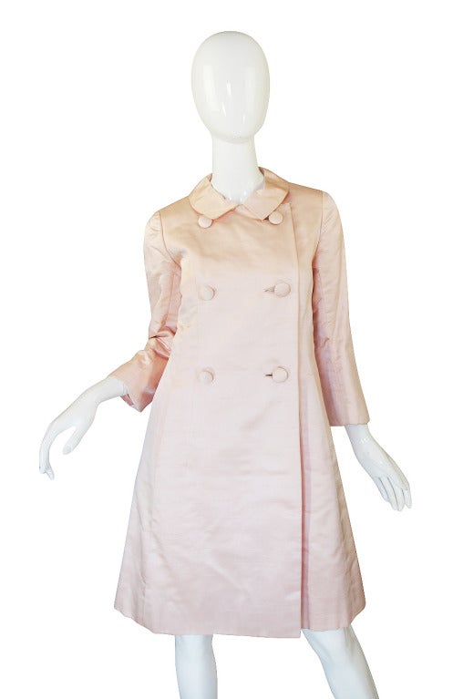1960s Pink Silk Malcolm Starr Coat In Excellent Condition In Rockwood, ON