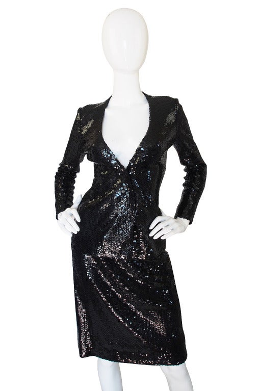 Halston Couture Glossy Black Sequin Evening Suit, circa 1973 For Sale ...