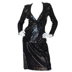 c1973 Halston Couture Glossy Black Sequin Evening Suit 12