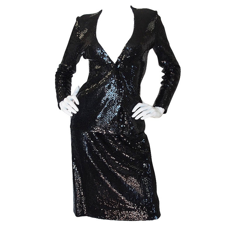 Halston Couture Glossy Black Sequin Evening Suit, circa 1973 For Sale ...