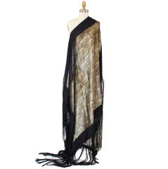 Antique Rare 1920s Gold Lame & Silk Fringe Shawl