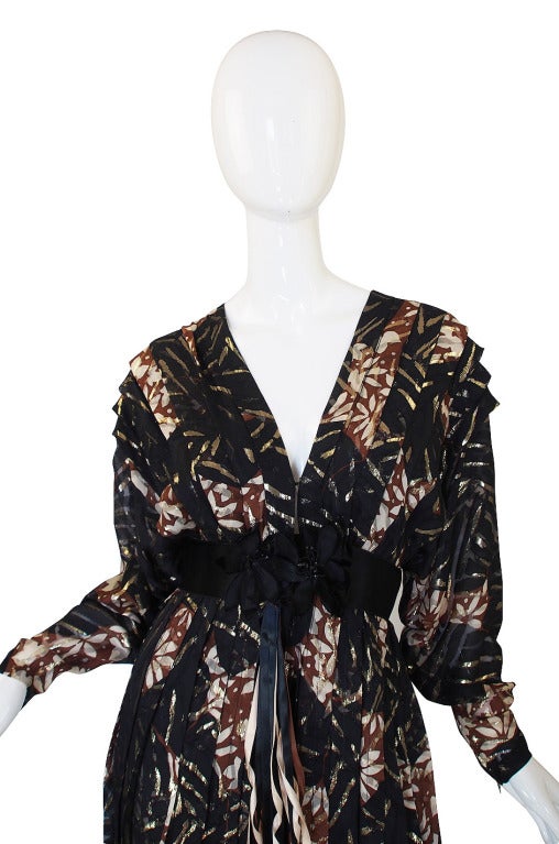 Women's 1970s Silk & Gold Thread Galanos Gown