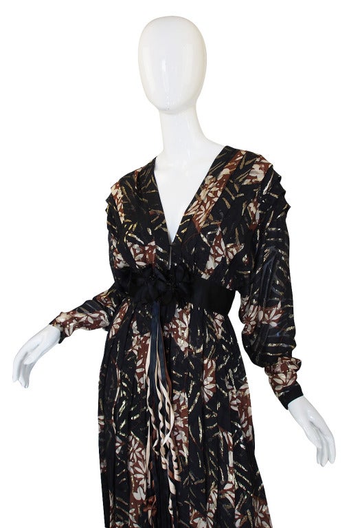1970s Silk & Gold Thread Galanos Gown 1