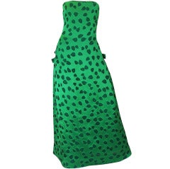 1980s Arnold Scaasi Boutique Green Strapless Dress with Hearts 10