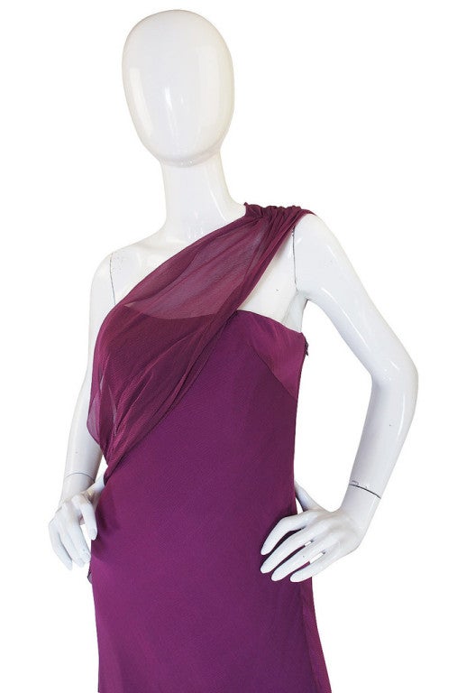 Women's 1990s Ben de Lisi One Shoulder Aubergine Silk Chiffon Dress