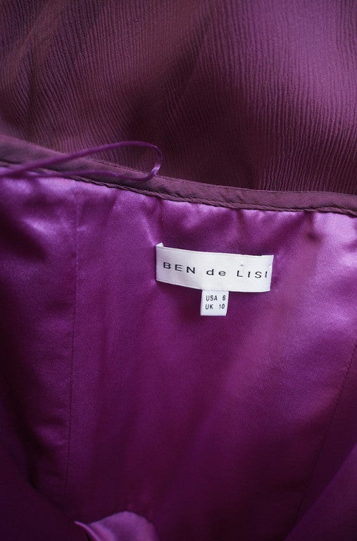 1990s Ben de Lisi One Shoulder Aubergine Silk Chiffon Dress 3