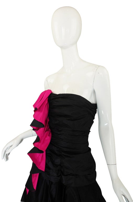 Late 1970s-Early 1980s Arnold Scaasi Couture Black & Pink Silk Dress 1