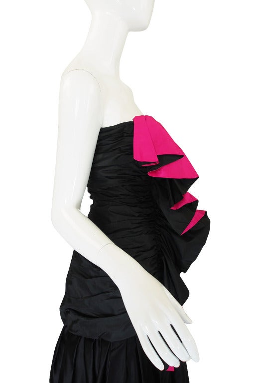 Late 1970s-Early 1980s Arnold Scaasi Couture Black & Pink Silk Dress 3
