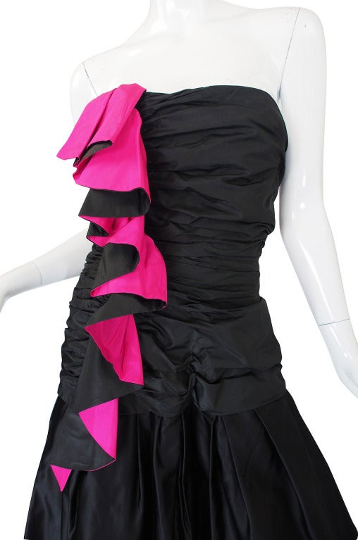 Late 1970s-Early 1980s Arnold Scaasi Couture Black & Pink Silk Dress 4