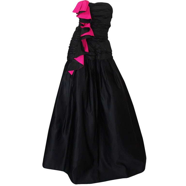 Late 1970s-Early 1980s Arnold Scaasi Couture Black & Pink Silk Dress