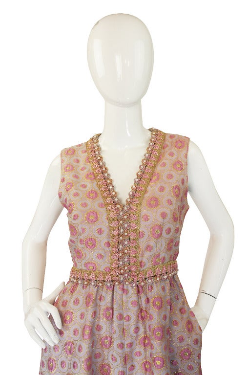 1960s Brocade & Jewelled Pink Jumpsuit In Excellent Condition In Rockwood, ON