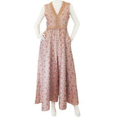 Vintage 1960s Brocade & Jewelled Pink Jumpsuit