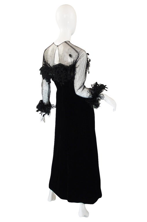 1970s Velvet & Feather Givenchy Gown