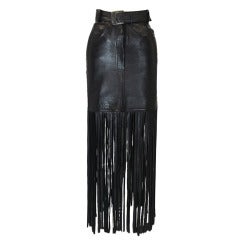 Vintage 1990s Claude Montana Fringe Leather Skirt