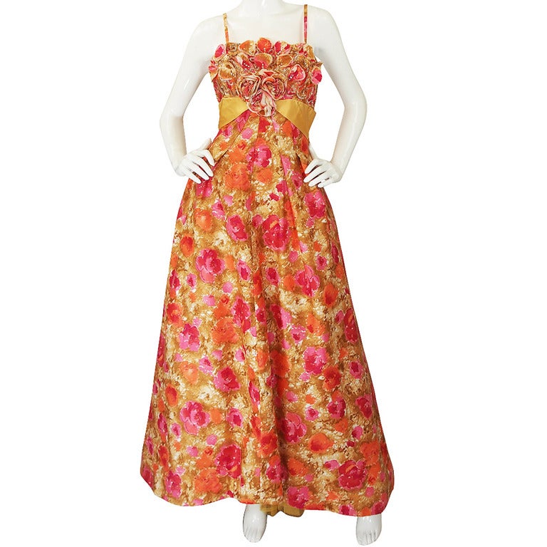 1950s Stunning Applique Floral Ballgown For Sale at 1stdibs