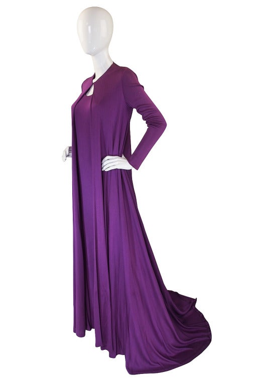1971 Couture Halston Jersey Gown & Coat In Excellent Condition In Rockwood, ON