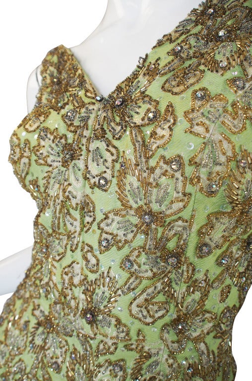 Fitted 1950s Heavily Beaded Gold & Green Mignon Dress 1