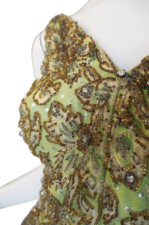 Fitted 1950s Heavily Beaded Gold & Green Mignon Dress 2