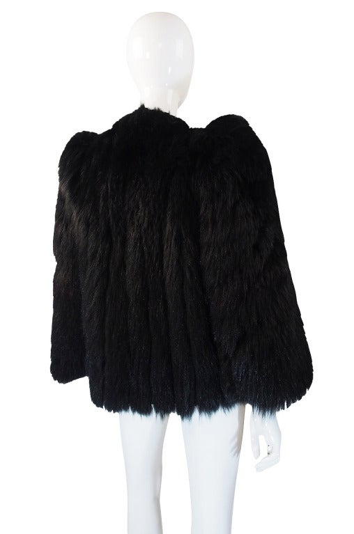 This is that strong shouldered shape that made actresses like Joan Crawford famous. I just love the cut on this jacket! The fur is a glossy black, thick pelt that is in remarkable condition. Later designers like Yves Saint Laurent used this same