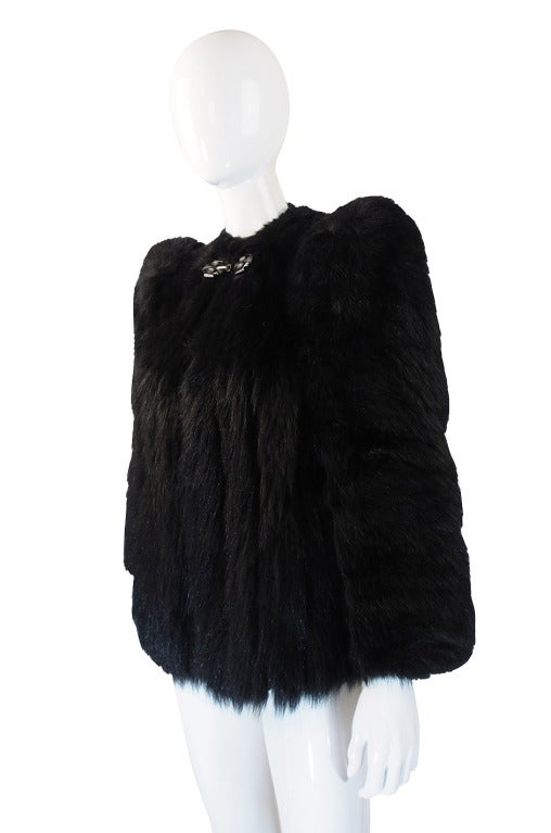 Women's 1940s Strong Shoulder Black Fur Jacket For Sale